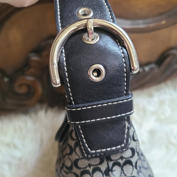 Coach Y2K Mini Bag Black Signature Canvas And Leather Buckle Hobo - Picture 4 of 14